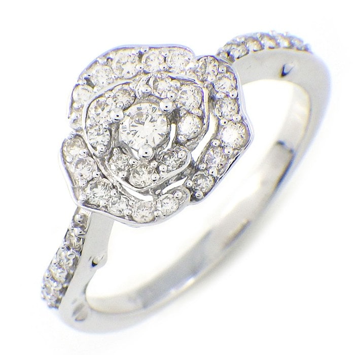 【ダイヤモンド】 リング 薔薇モチーフ パヴェ ダイヤモンド 計0.30ct K18WG 13号 【中古】