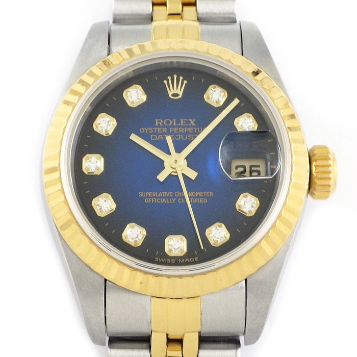 ロレックス Rolex 腕時計 デイトジャスト 79173G K番 2001年製 10ポイント ダイヤインデックス ブルーグラデーション文字盤 デイト K18YG SS 自動巻き 【箱・保付き】 【中古】