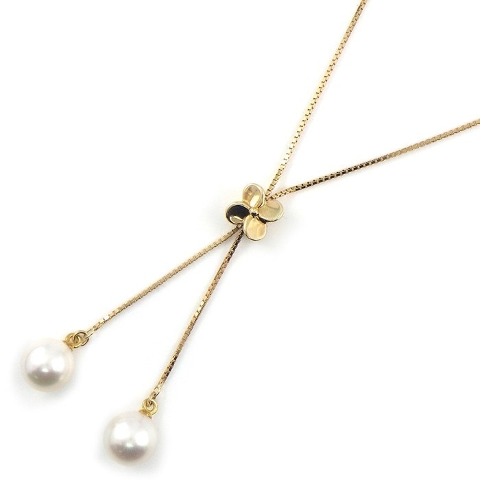 タサキ 田崎真珠 TASAKI ネックレス ドロップ スウィング フラワーモチーフ スライド式 2ポイント パール 7mm珠 K18YG 【中古】