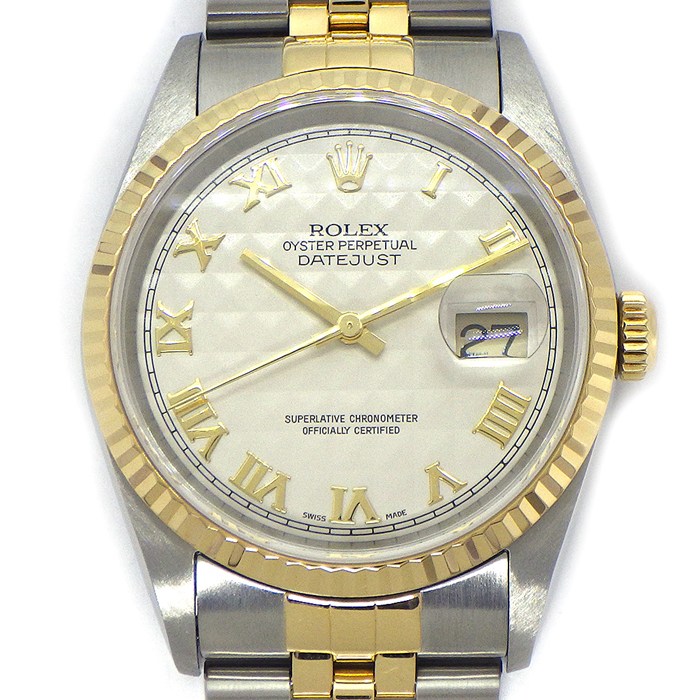 ロレックス Rolex 腕時計 デイトジャスト 16233 P番 2000年 デイト ローマンインデックス ホワイトピラミッド文字盤 K18YG SS 自動巻き 【箱・保付き】 【中古】