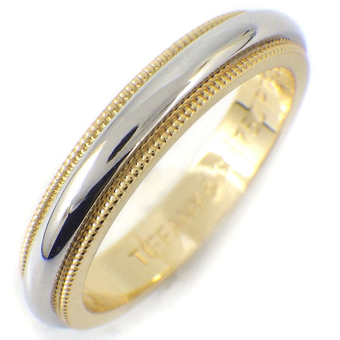 ティファニー Tiffany & Co. リング トゥギャザー ミルグレイン バンド 3.5mm幅モデル K18YG PT950 10号 【中古】