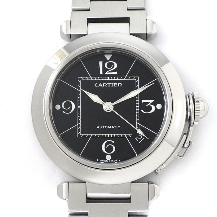 カルティエ Cartier 腕時計 パシャC W31076M7 デイト 夜光インデックス 夜光針 ブラック文字盤 SS 自動巻き 【中古】