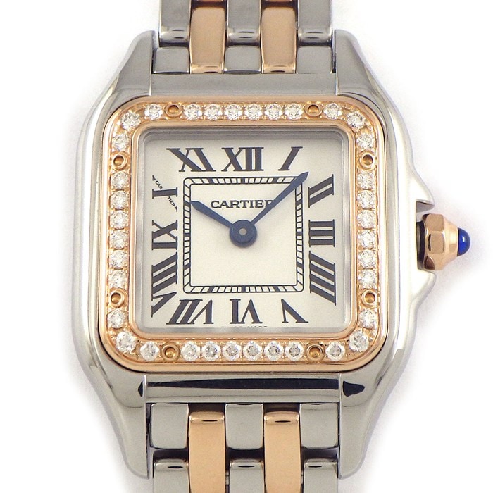 カルティエ Cartier 腕時計 パンテールSM W3PN0006 ダイヤベゼル スクエア ホワイト文字盤 ローマンインデックス K18PG SS クオーツアナログ 【箱・保付き】 【中古】