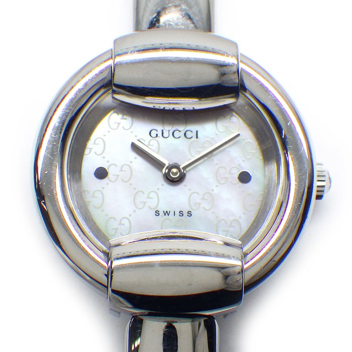 グッチ GUCCI 腕時計 バングルウォッチ 1400L ラウンド GG ロゴ ホワイトシェル文字盤 SS クオーツアナログ 【中古】