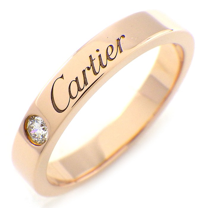 カルティエ Cartier リング C ドゥ カルティエ ウェディング バンド 3mm CRB4086450 エングレーブド ロゴ 1ポイント ダイヤモンド 0.03ct K18PG 10号 / #50 【中古】