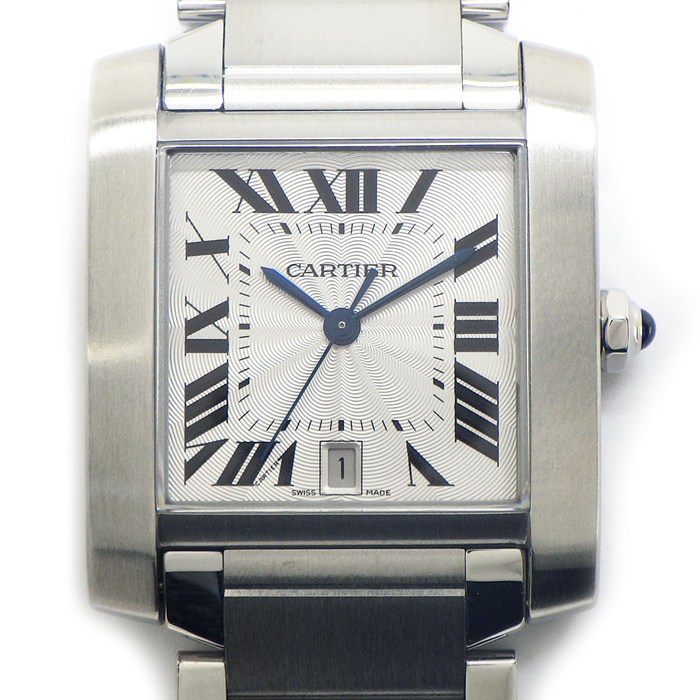カルティエ Cartier 腕時計 タンクフランセーズLM W51002Q3 スクエア シルバーギョーシェ文字盤 ローマンインデックス デイト SS 自動巻き 【中古】