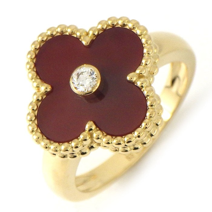 ヴァンクリーフ＆アーペル Van Cleef & Arpels リング ヴィンテージアルハンブラ VCARD40853 カーネリアン 1ポイント ダイヤモンド 0.05ct K18YG 13号 / #53 【箱・保付き】 【中古】