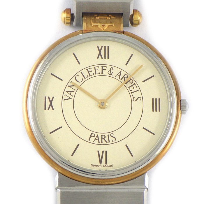 ヴァンクリーフ＆アーペル Van Cleef & Arpels 腕時計 ラ・コレクション 43106 アイボリー文字盤 ヴィンテージ グリーン レザーベルト SS クオーツアナログ 【中古】