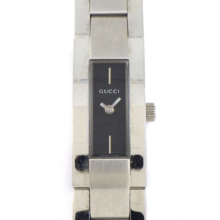 グッチ GUCCI 腕時計 4600L レクタンギュラー ブラック文字盤 SS クオーツアナログ 【中古】