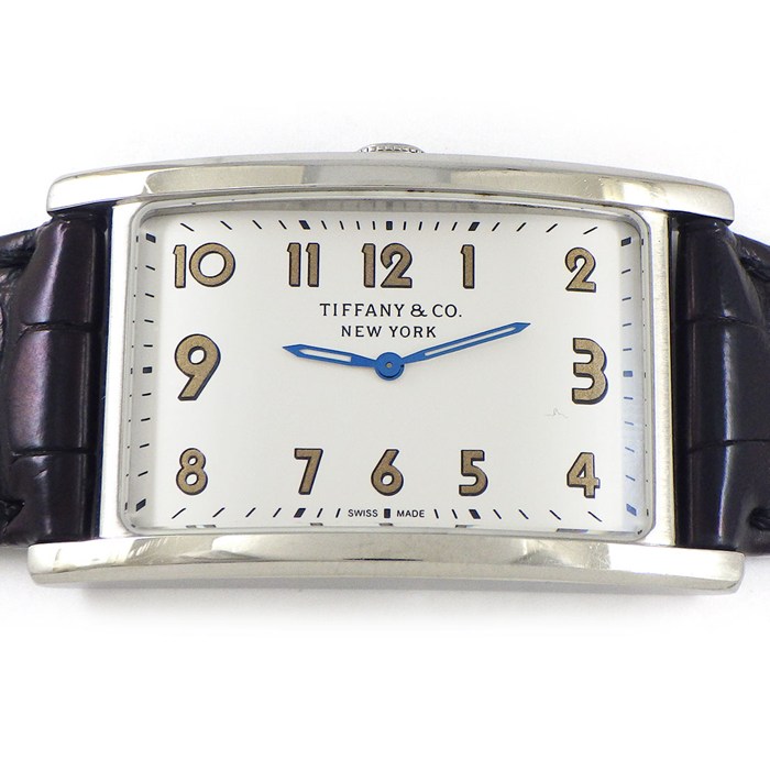 ティファニー Tiffany & Co. 腕時計 イーストウェスト 34677336 レクタンギュラー シルバー文字盤 ブラック クロコダイルレザーベルト SS クオーツアナログ 【箱・保付き】 【中古】