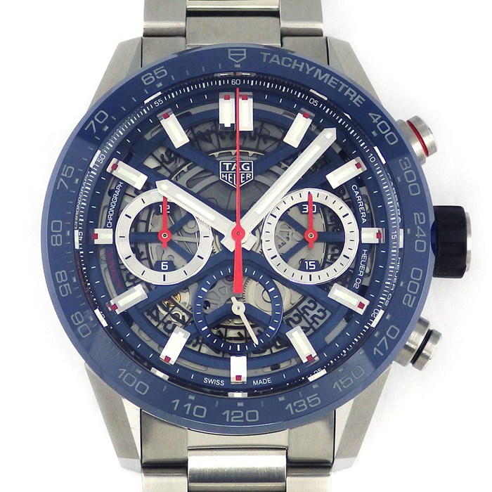 タグ・ホイヤー TAG Heuer 腕時計 カレラ キャリバー ホイヤー02 CBG2011-0/BA0662 スケルトン文字盤/裏スケ デイト クロノグラフ スモールセコンド セラミック SS 自動巻き 【箱・保付き】 【中古】