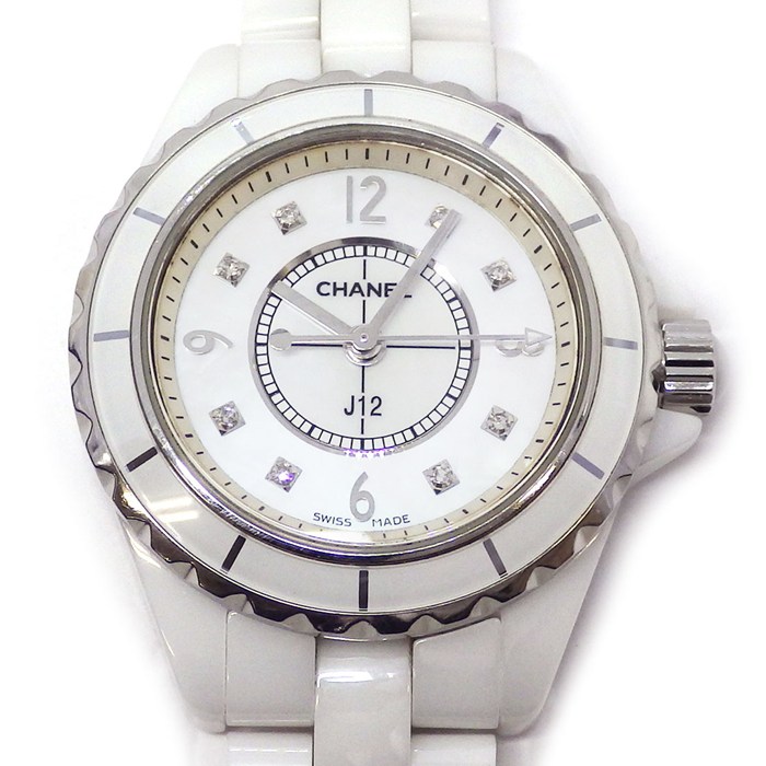 シャネル CHANEL 腕時計 J12 H2570 8ポイント ダイヤインデックス ホワイトシェル文字盤 ホワイト セラミックベルト SS クオーツアナログ 【中古】