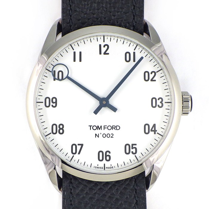 トムフォード TOM FORD 腕時計 N.002 TF0120267294 ホワイト文字盤 SS ブラック グレインドレザーベルト クオーツアナログ