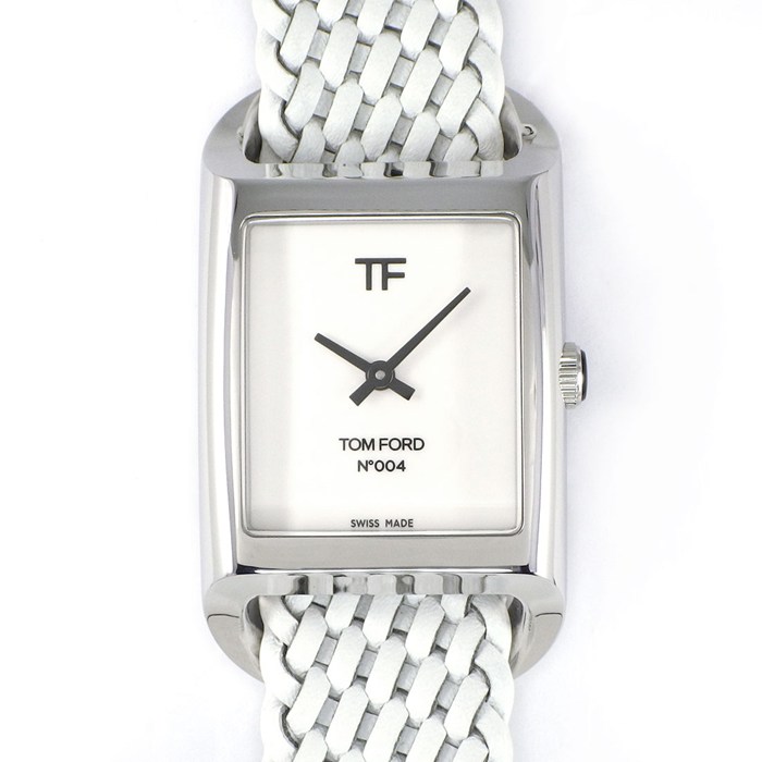 トムフォード TOM FORD 腕時計 N.004 TF0120256681 レクタンギュラー ホワイト文字盤 SS ホワイト メッシュ レザーベルト クオーツアナログ