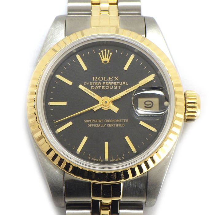 ロレックス Rolex 腕時計 デイトジャスト 69173 X番 1991年 ブラック文字盤 デイト K18YG SS 自動巻き 【OH済み】 【中古】