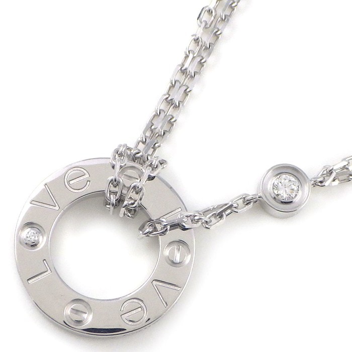 カルティエ Cartier ネックレス ラブサークル B7219400 2ポイント ダイヤモンド 計0.03ct K18WG 【箱・保付き】 【中古】