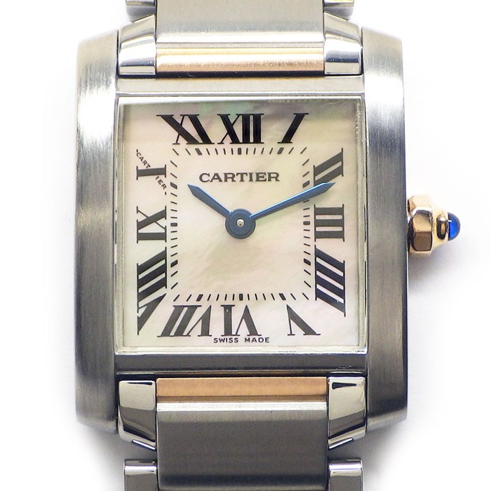 カルティエ Cartier 腕時計 タンクフランセーズSM W51027Q4 スクエア ピンクシェル文字盤 ローマンインデックス K18PG SS クオーツアナログ 【中古】