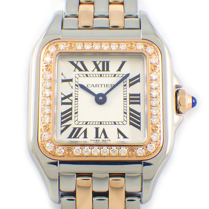 カルティエ Cartier 腕時計 パンテールSM W3PN0006 スクエア ダイヤベゼル シルバー文字盤 ローマンインデックス K18PG SS クオーツアナログ 【箱・保付き】 【中古】