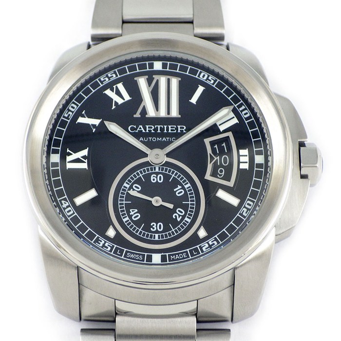 カルティエ Cartier 腕時計 カリブル W7100016 ブラック文字盤 デイト スモールセコンド 裏スケ SS 自動巻き 【中古】