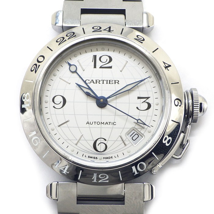 カルティエ Cartier 腕時計 パシャC メリディアン W31078M7 シルバー文字盤 デイト GMT SS 自動巻き 【中古】