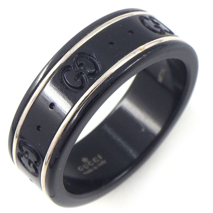 グッチ GUCCI リング アイコン シンバンド ブラックコランダム 225985 I19A1 8061 GG ロゴ K18WG ブラック セラミック 16号 / #17 【中古】
