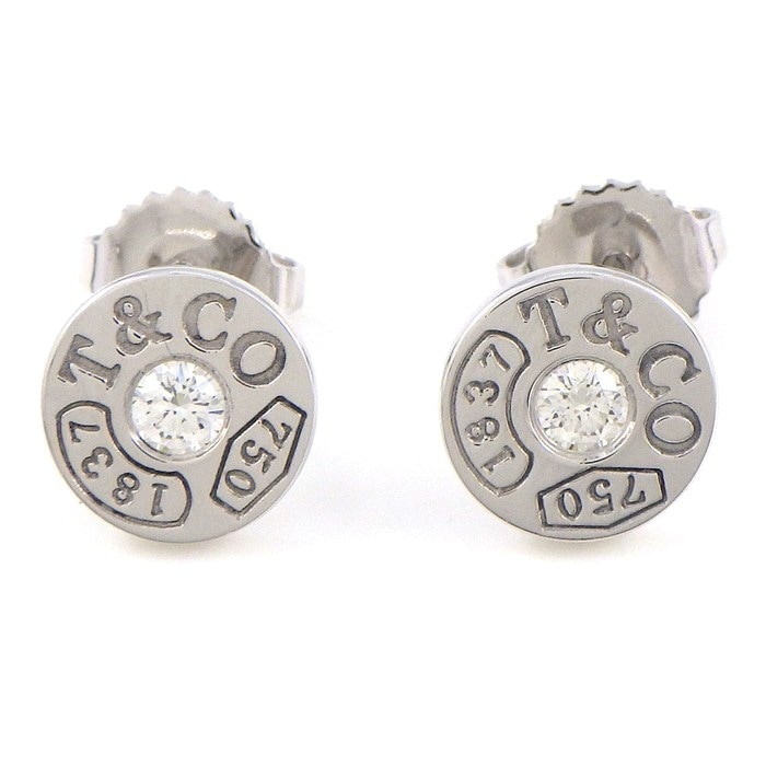ティファニー Tiffany & Co. ピアス 1837 ロゴ ラウンド サークル 2ポイント ダイヤモンド K18WG 【中古】