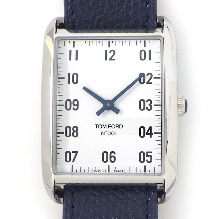 トムフォード TOM FORD N.001 TF0120267729 レクタンギュラー ホワイト文字盤 ネイビー レザーベルト SS クオーツアナログ