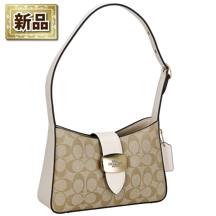 【新品】コーチ COACH ショルダーバッグ エライザ CP005 IMDQC 2024 AW ライトカーキ シグネチャーキャンバス チョーク スムースレザー