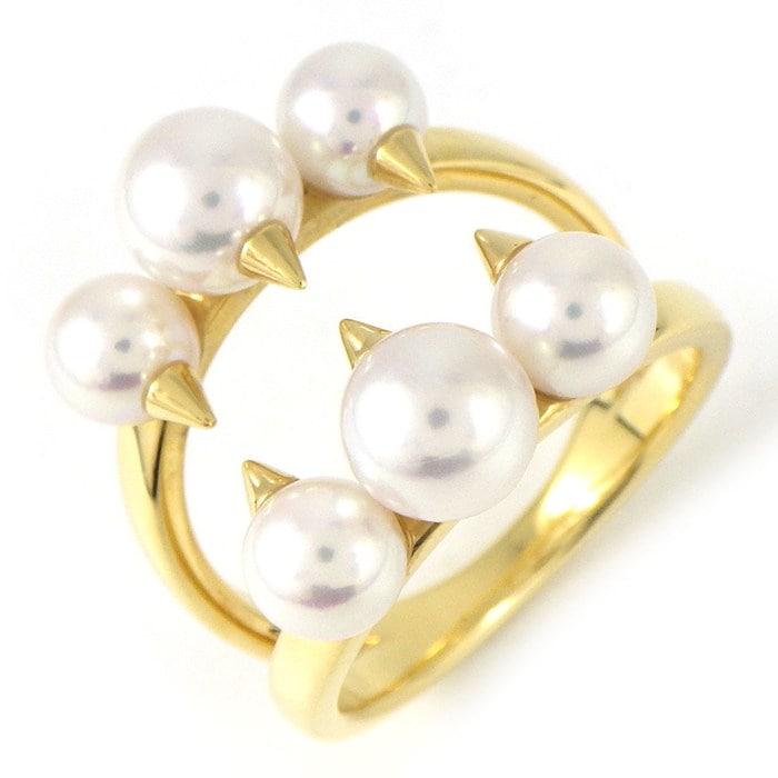 タサキ 田崎真珠 TASAKI リング デインジャー シグネチャー R-4497 アコヤ真珠 5.0-6.0mm珠 K18YG 13号 【箱・保付き】 【中古】