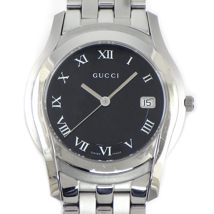 グッチ GUCCI 腕時計 Gクラス 5500M ブラック文字盤 ローマンインデックス デイト SS クオーツアナログ 【中古】