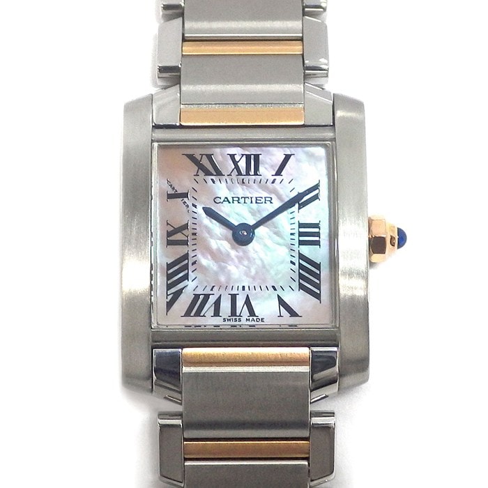 カルティエ Cartier 腕時計 タンクフ ランセーズ SM W51027Q4 スクエア ピンクシェル文字盤 K18PG SS クオーツアナログ 【中古】