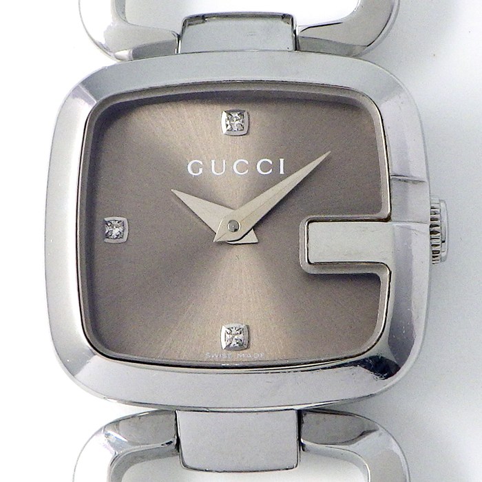 グッチ GUCCI 腕時計 Gコレクション 125.5 3ポイント ダイヤインデックス スクエア サンレイ ブラウン文字盤 SS クオーツアナログ 【中古】
