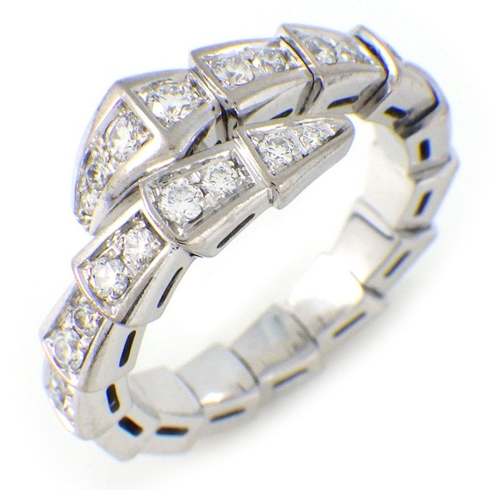 ブルガリ BVLGARI リング セルペンティ ヴァイパー 354707 シングルスパイラル フルパヴェ ダイヤモンド 計0.59ct K18WG 8-10号 / #S 【中古】