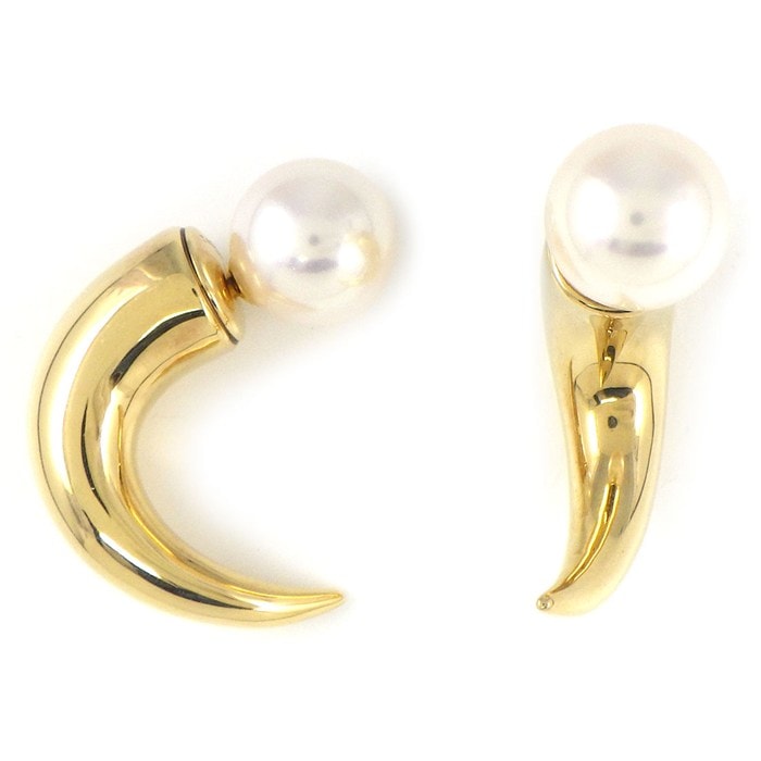 タサキ 田崎真珠 TASAKI ピアス デインジャー ホーン E-3658-18KYG 2Way リファインド リベリオン あこや真珠 8mm珠 K18YG 【中古】