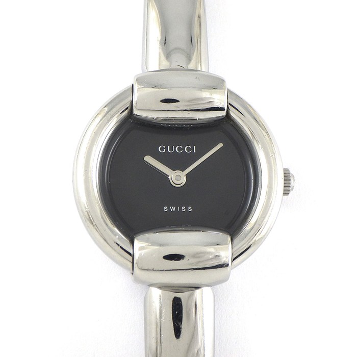 グッチ GUCCI 腕時計 バングルウォッチ 1400L ラウンド ブラック文字盤 SS クオーツアナログ 【中古】