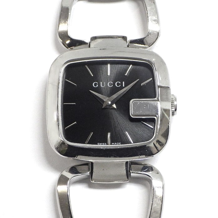 グッチ GUCCI 腕時計 Gコレクション 125.5/YA125510 スクエア サンレイ ブラック文字盤 SS クオーツアナログ 【中古】