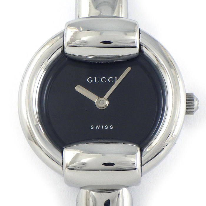 グッチ GUCCI 腕時計 バングルウォッチ ラウンド 1400L ブラック文字盤 SS クオーツアナログ 【中古】