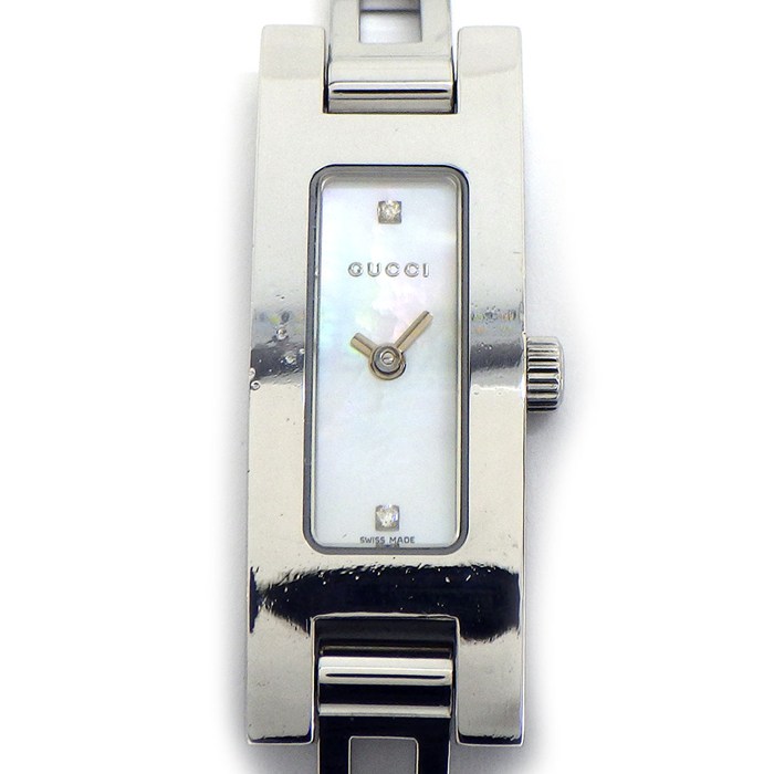 グッチ GUCCI 腕時計 バングルウォッチ 3900L 2ポイント ダイヤインデックス レクタンギュラー ホワイトシェル文字盤 SS クオーツアナログ 【中古】