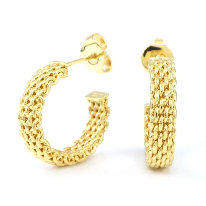 ティファニー Tiffany & Co. フープ ピアス サマセット メッシュ K18YG 【中古】