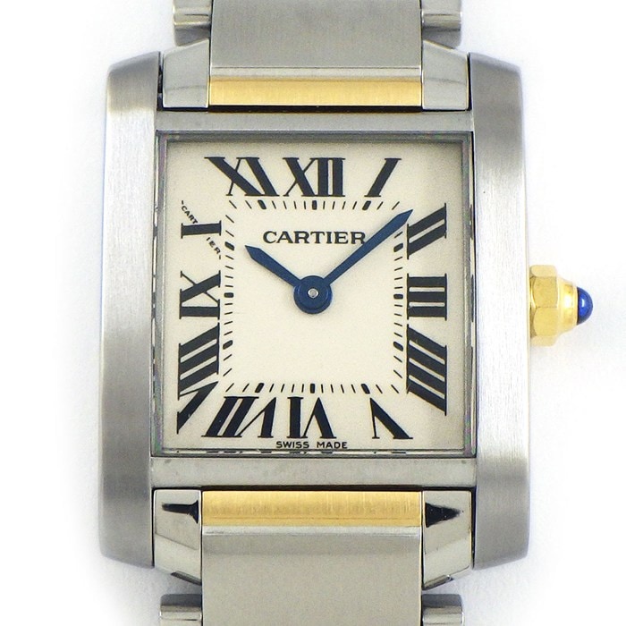 カルティエ Cartier 腕時計 タンクフランセーズ SM W51007Q4 スクエア アイボリー文字盤 ローマンインデックス K18YG SS クオーツアナログ 【中古】