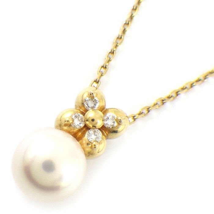 タサキ 田崎真珠 TASAKI ネックレス フラワー 1ポイント パール 6.5mm珠 ダイヤモンド 0.04ct K18YG 【中古】