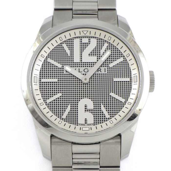 ブルガリ BVLGARI 腕時計 ソロテンポ ST37S 夜光インデックス 夜光針 メッシュ ブラック文字盤 SS クオーツアナログ 【中古】