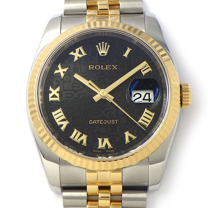 ロレックス Rolex 腕時計 デイトジャスト 116233 G番 2010年製 ルーレット刻印 デイト ブラック コンピューター文字盤 彫コン K18YG SS 自動巻き 【箱・保付き】 【中古】