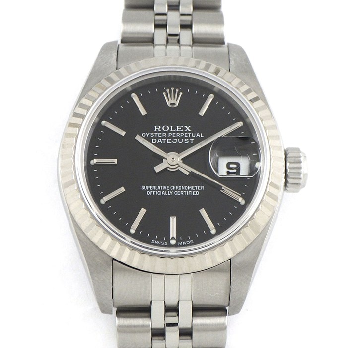 ロレックス Rolex 腕時計 デイトジャスト 79174 F番 2003年-2004年製 バーインデックス ブラック文字盤 フルーテッドベゼル ジュビリーブレス K18WG SS 自動巻き 【OH済み】 【中古】