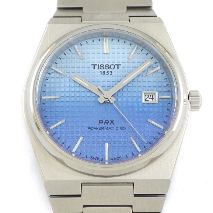 ティソ TISSOT 腕時計 PRX T137.407.11.351.01 デイト 裏スケ 夜光インデックス 夜光針 ブルーグラデーション文字盤 SS 自動巻き 【箱・保付き】 【中古】