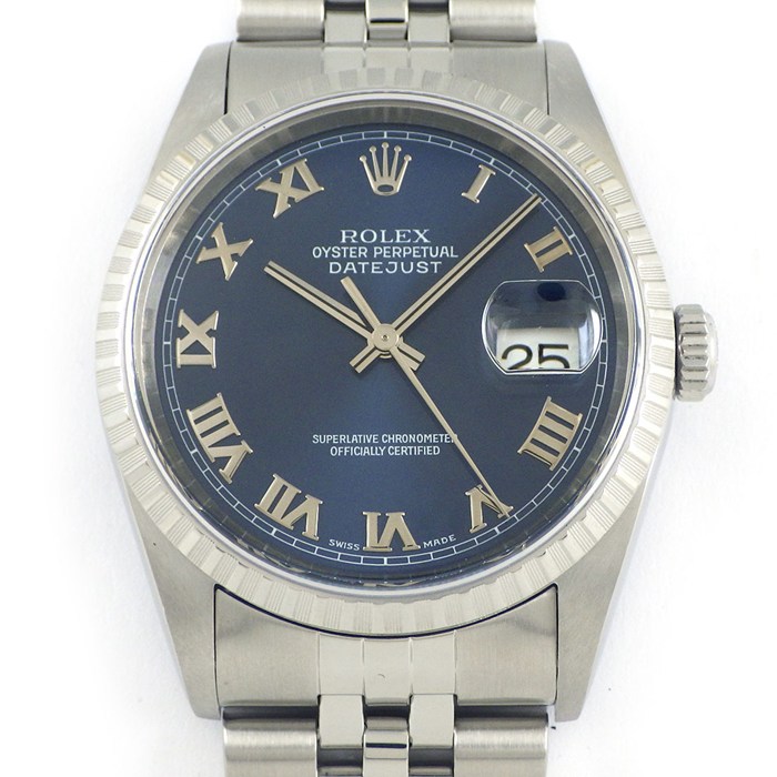 ロレックス Rolex 腕時計 デイトジャスト 16220 A番 1998-1999年製 ブルーサンレイ文字盤 ローマンインデックス デイト SS 自動巻き 【中古】
