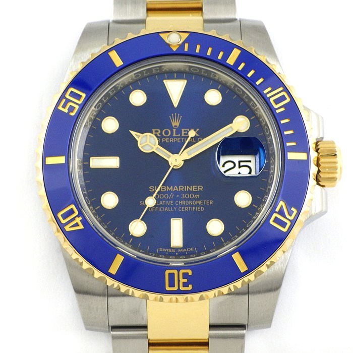 ロレックス Rolex 腕時計 サブマリーナー デイト 116613LB ルーレット刻印 ランダムシリアル 回転ベゼル 夜光インデックス 夜光針 サンレイ ブルー文字盤 K18YG SS 自動巻き 【中古】