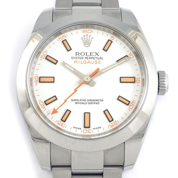 ロレックス Rolex 腕時計 ミルガウス 116400 V番 2009年製 ホワイト文字盤 オレンジインデックス ルーレット刻印 SS 自動巻き 【箱・保付き】 【中古】