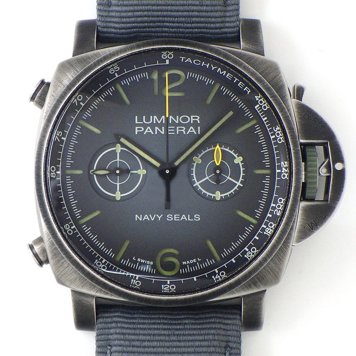 パネライ PANERAI 腕時計 ルミノール クロコ ネイビーシールズ PAM01409 グラデーション グレー文字盤 クロノグラフ スモールセコンド ナイロン / 牛革ベルト SS 自動巻き 【箱・保付き】 【中古】