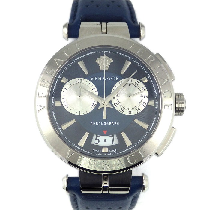 ヴェルサーチェ VERSACE 腕時計 アイオン VE1D00819 ブルー文字盤 デイト クロノグラフ スモールセコンド 牛革ベルト SS クオーツアナログ 【中古】